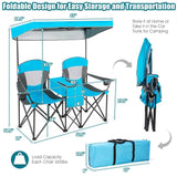 Light Blue 2-Piece Folding Canopy Chair Set with Cup Holder and Storage Pocket