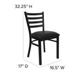 Black Metal Dining Chair with Slatted Back and Vinyl Seat