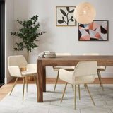 Set of 2 Modern Ivory Velvet Upholstered Dining Chair with Gold Metal Legs