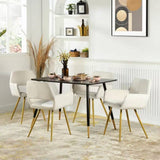 Set of 2 Modern Ivory Velvet Upholstered Dining Chair with Gold Metal Legs