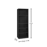 71-inch Tall 5-Shelf Bookcase in Black Wood Finish