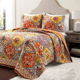 King size Boho Floral Lightweight Cotton Orange Mauve Yellow 3-Piece Quilt Set