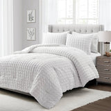 King Size Crinkled Textured 3 Piece Comforter Set White