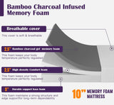 King size 10-inch Charcoal Infused Memory Foam Mattress with Removable Cover