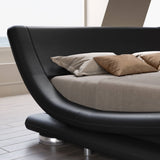 King Modern Black Upholstered Platform Bed Frame with Sleigh Curved Headboard