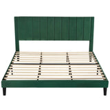 King size Green Velvet Upholstered Platform Bed Frame with Headboard