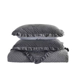 King Gray Charcoal Velvet Microfiber Polyester Reversible 3-Piece Quilt Set