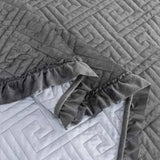 King Gray Charcoal Velvet Microfiber Polyester Reversible 3-Piece Quilt Set