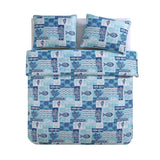 King size Aqua Blue Cream Beach Sea Shells Coral Fish Coastal 3-Piece Quilt Set