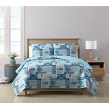 King size Aqua Blue Cream Beach Sea Shells Coral Fish Coastal 3-Piece Quilt Set