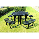 Heavy Duty Steel Metal Round Picnic Table w/ 4 Benches Outdoor Patio Dining Set