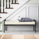 Modern Industrial Bed Bench with Black Metal Frame and Cream Upholstered Cushion