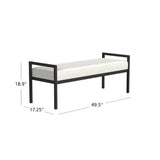 Modern Industrial Bed Bench with Black Metal Frame and Cream Upholstered Cushion