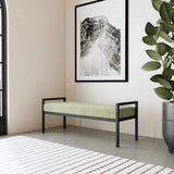 Modern Industrial Bed Bench with Black Metal Frame and Sage Green Velvet Cushion