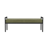 Modern Industrial Bed Bench with Black Metal Frame and Sage Green Velvet Cushion