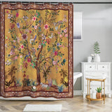 72-inch Brown Red Orange Green Floral Tree Birds Plants Flowers Shower Curtain