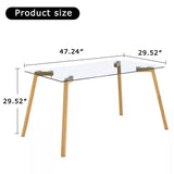 Modern 47-inch x 29-inch Glass Top Dining Table with Wood-Look Metal Legs