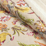 King size 3 Piece Peacock Birds Floral Lightweight Polyester Quilt Set Tan