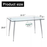 Modern 51-inch x 30-inch Glass Top Dining Table with Silver Metal Legs