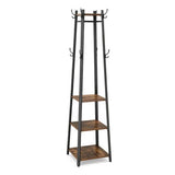 Modern Industrial Metal Frame Wood Shelf Coat Rack with 3-Shelves