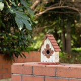 Outdoor A-Frame Solid Wood Bird House with Terracotta Color Slatted Roof