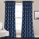 2 Panel 84"L x 52"W Navy Nautical Anchors Window Curtain Set