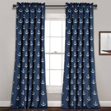 2 Panel 84"L x 52"W Navy Nautical Anchors Window Curtain Set