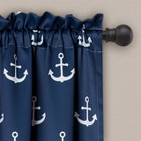 2 Panel 84"L x 52"W Navy Nautical Anchors Window Curtain Set