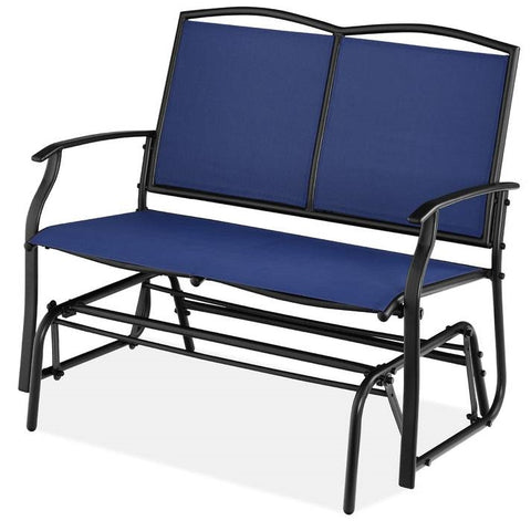 2 Seat Mesh Patio Loveseat Swing Glider Rocker with Armrests in Navy Blue