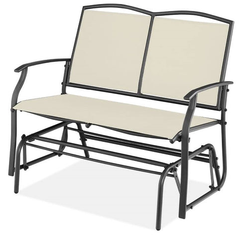 2 Seat Mesh Patio Loveseat Swing Glider Rocker with Armrests in Off White