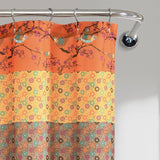 72-inch Orange Teal Floral Damask Boho Birds Polyester Shower Curtain