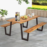 Modern Wooden Picnic Table with 2 Benches Outdoor Patio Dining Set