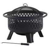 30-inch Black Steel Outdoor Fire Pit Grill with Screen and Poker