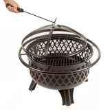 30-inch Black Steel Outdoor Fire Pit Grill with Screen and Poker