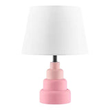 Small Pink Desk Light Table Lamp with White Fabric Shade for Bedside Nightstand