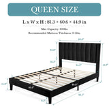 Queen size Black Velvet Upholstered Platform Bed Frame with Headboard