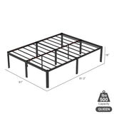 Queen 18-inch Rounded Edge Corners Metal Bed Frame with Under-bed Storage Space