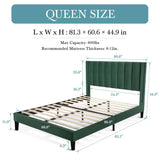 Queen size Green Velvet Upholstered Platform Bed Frame with Headboard