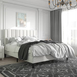 Queen size White Velvet Upholstered Platform Bed Frame with Headboard