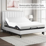 Queen size White Velvet Upholstered Platform Bed Frame with Headboard