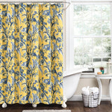 72-inch Yellow Navy Blue White Exotic Birds Floral Polyester Shower Curtain