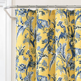 72-inch Yellow Navy Blue White Exotic Birds Floral Polyester Shower Curtain