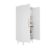 Mid-Century Modern 2-Door Bedroom Armoire Wardrobe Cabinet in White