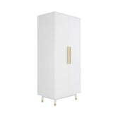 Mid-Century Modern 2-Door Bedroom Armoire Wardrobe Cabinet in White