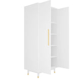 Mid-Century Modern 2-Door Bedroom Armoire Wardrobe Cabinet in White