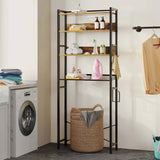 Over the Toilet Storage Freestanding Modern Black Metal Brown Wood Shelving Unit