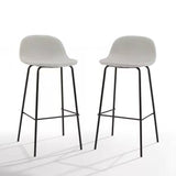 Set of 2 - Modern Low Back Barstool with Black Metal Frame and Beige Linen Seat