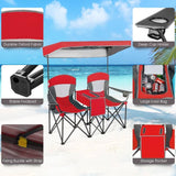 Red 2-Piece Folding Camping Canopy Chairs Set with Cup Holder and Storage Pocket