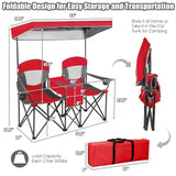 Red 2-Piece Folding Camping Canopy Chairs Set with Cup Holder and Storage Pocket