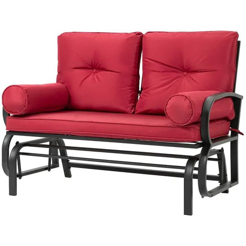 Steel Outdoor Garden Patio Rocking Glider Chair Loveseat with Red Cushions